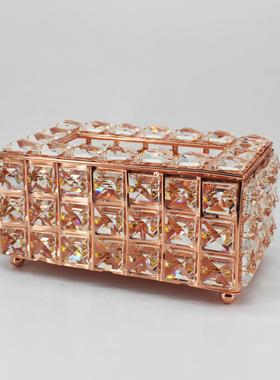 欧式方形水晶纸巾盒家用酒吧KTV纸巾盒摆件客厅茶几抽纸盒厂家