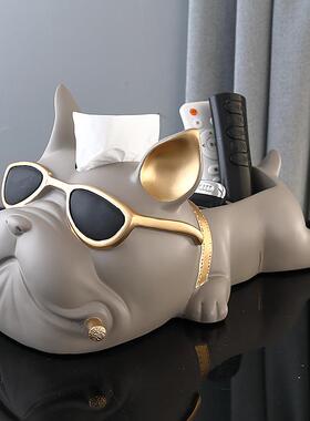 北欧轻奢客厅装饰摆件抽纸盒家居饰品茶几电视柜创意法斗狗纸巾盒