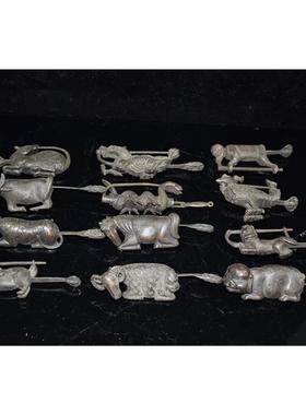 古玩收藏老式横开十二生肖铜锁密码挂锁民俗旧藏民俗老物件古董