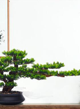 新中式仿真迎客松盆景摆件松树假树绿植客厅酒店玄关人造桌面装饰