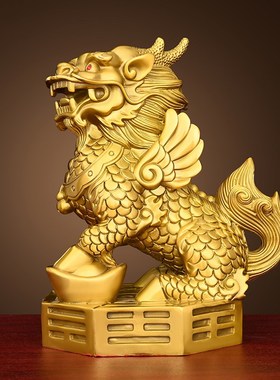 速发黄铜八卦麒麟摆件一铺公母招财纳福家用客室办公室卧厅店对装