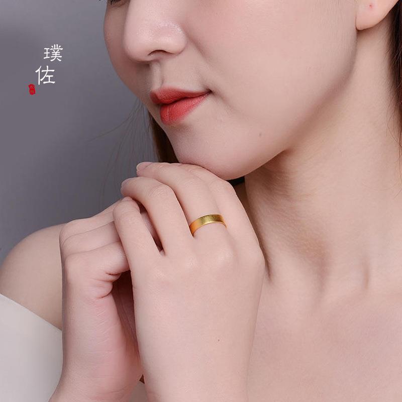 新款久不掉色古法传承戒指固口实心对戒婚嫁首饰情侣款 - 图1