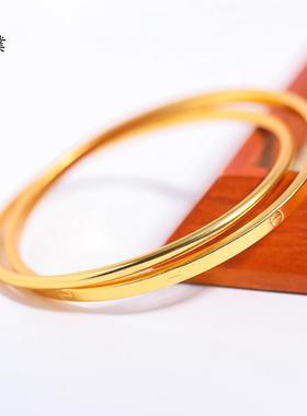 久不掉色越南沙金一字双环手镯双层交叉环环相扣手环叠戴简约时尚