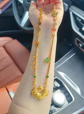 金店同款沙金饱满锦鲤花牌蝴蝶项链可调节新中式古风汉服配饰女