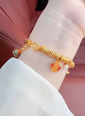 金店同款古法沙金烧蓝錾刻花丝珐琅弯管半镯半链重工轻奢精致礼物