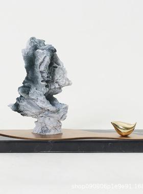 新中式禅意假山小鸟摆件样板房玄关茶室酒店台面摆设书柜软装饰品