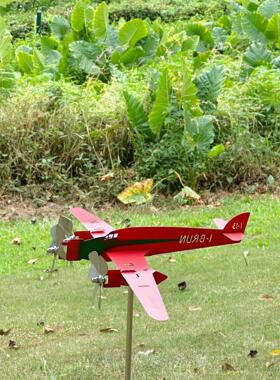 金属铁艺红色飞机可旋转户外风向标金属风车庭院花园装