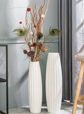 速发陶瓷大号厅瓶客花摆档满天星插花简约轻奢高件白色落地玻璃瓶