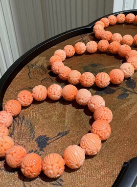 意大利深海粉色回纹手串原石雕刻12.5mm手链轻奢精致高级新款小众