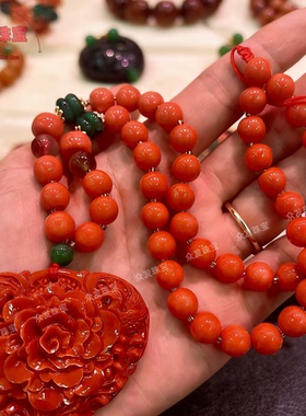 爆款红色牡丹花项链花开富贵毛衣链双面精雕中国复古风节日礼物