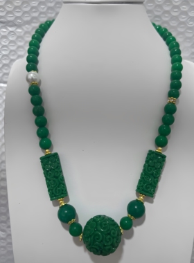 正绿翡翠干青项链毛衣链雕刻祥云富贵回纹珠时尚高级气质款毛衣链