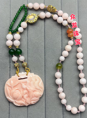 爆款有机宝石橙红色九尾狐吊坠毛衣链中国风时尚花开富贵女款礼物