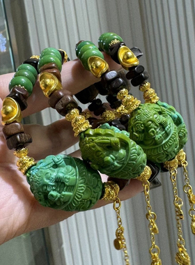 爆款湖北绿松石菜籽黄扎吉拉姆手牌沉香木文玩手链民族风男女款