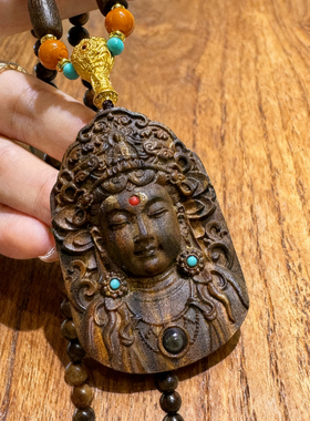 正品越南芽庄沉香吊坠奇楠老料精雕观音弥勒佛项链项坠文玩毛衣链