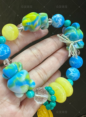 原创精品纯天然俄料彩虹小熊手串男女款生日礼物