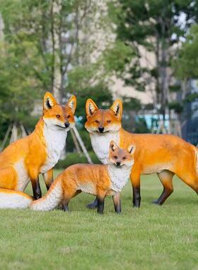 仿真小狐狸落雕塑地摆件玻璃钢动物摆设花MAV庭院林户外园园景观