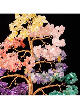 天水晶彩色碎石钱树工编织TEQ水晶钱手树办公室然面桌装饰饰品