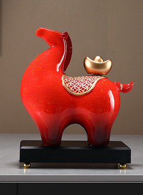 马上有钱摆件招财办公室装饰品高档新中式客厅博古架乔迁开业礼品