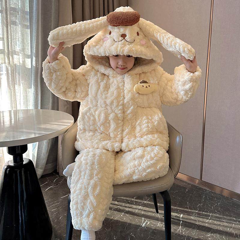 儿童睡衣女孩2025新款冬款三层夹棉加厚珊瑚绒保暖冬季女童家居服,淘宝优惠券,粉丝福利购,淘宝优惠卷