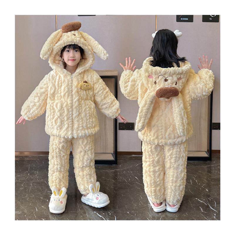 儿童睡衣女孩2025新款冬款三层夹棉加厚珊瑚绒保暖冬季女童家居服,淘宝优惠券,粉丝福利购,淘宝优惠卷