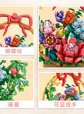 沃马小颗粒积木花拼插鲜花系列创意拼装家居生活用品相框摆件