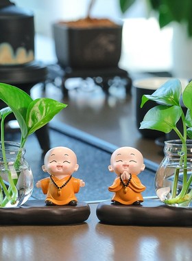 速发慧能小和尚窗居客厅创意飘家办公桌面小摆设水培花瓶器饰装皿