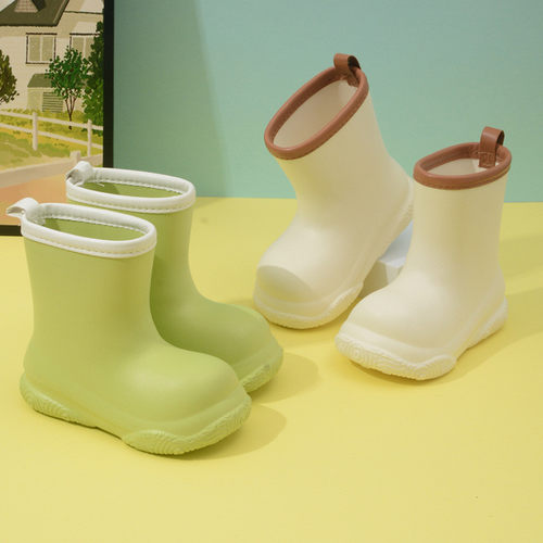 中小童冬季纯色EVA加棉保暖儿童雨靴防水防滑软底中筒户外 - 图0