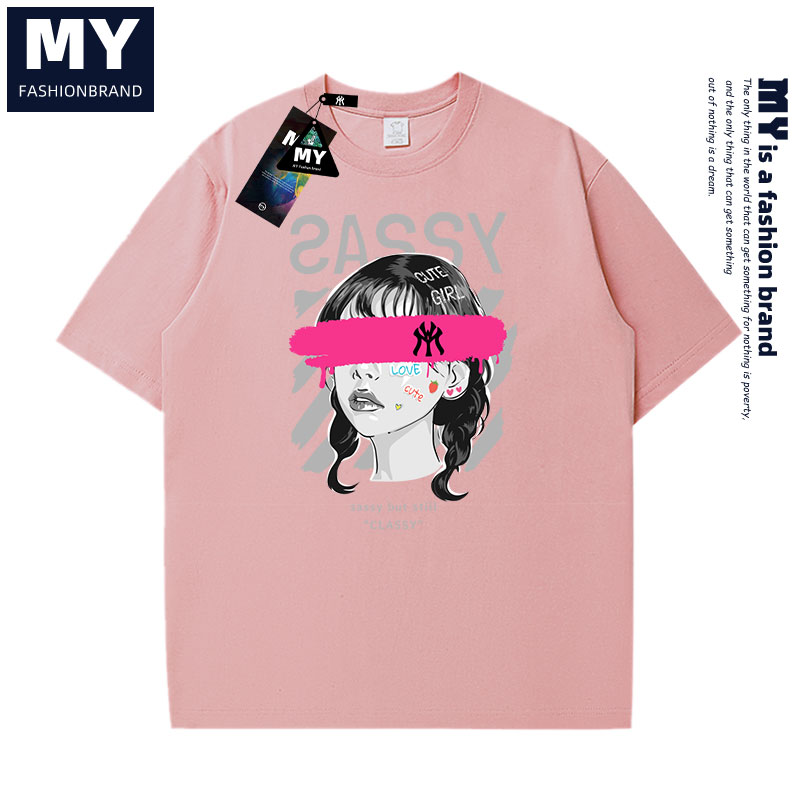 MY重磅美式印花短袖t恤男女夏季小众设计圆领纯棉上衣