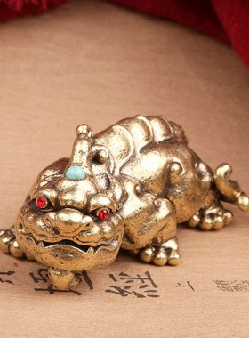 个性创意复古纯黄铜貔貅小摆件招财金属汽车车载内装饰桌面铜器