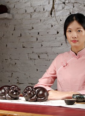 黑檀实木质雕刻猪一对生肖猪家居客厅玄关办公装饰工艺品送礼