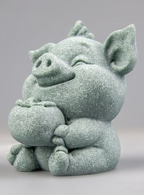 创意猪柿大吉爱猪青砂石茶宠茶玩中式精品家居桌面装饰送礼