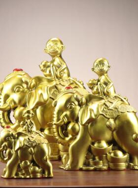 杨铜记象上猴摆件铜猴子封侯拜相吉祥福象象上封侯摆件