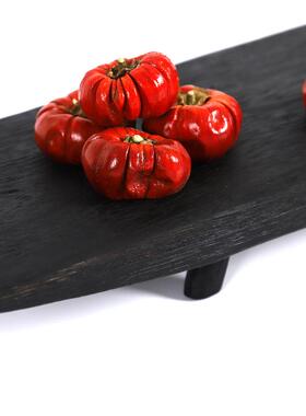 现代中式侘寂风托盘木纹摆件茶室书房桌面家居装饰品树脂仿木摆件