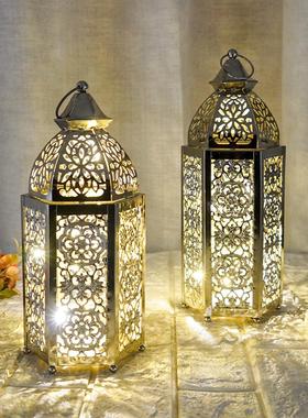 节日镂空风灯摆件装饰灯笼摆件复古铁艺风灯欧式布风格