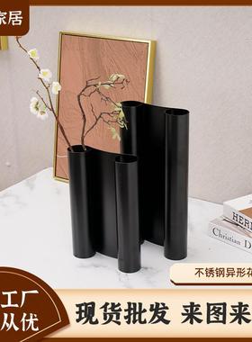 现代简约不锈钢异形花器创意抽象装饰样板房铁艺花插花瓶工艺品