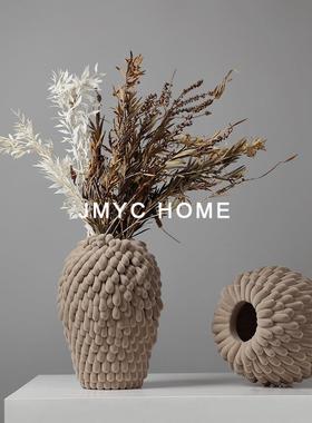 侘寂风复古植绒干花瓶装饰品样板间别墅民宿客厅餐厅家居花器摆件