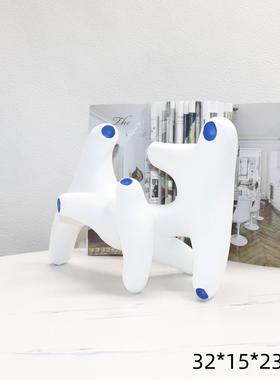 现代简约白色蓝色抽象几何拐角创意个性小众样板间售楼处桌面摆件