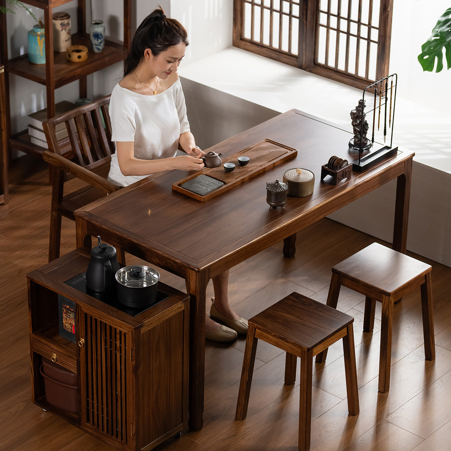 非洲乌金木茶桌椅组合实木泡茶桌小户型家用原木茶台办公桌写字桌,淘宝优惠券,粉丝福利购,淘宝优惠卷