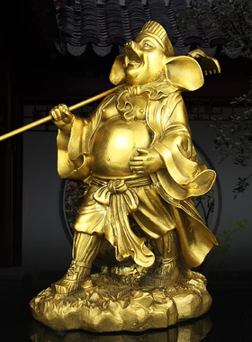 纯黄铜猪八戒摆件铜猪天蓬元帅神像天蓬J元帅铜像生肖猪家居装饰