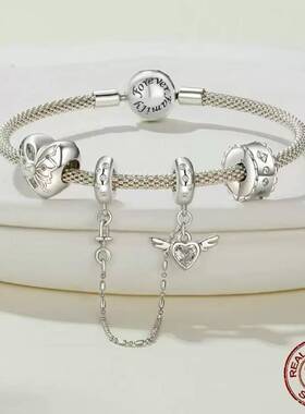 DIY手链手镯纯银串珠S925女蝴蝶