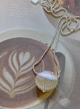 S925纯银小众贝壳珍珠吊坠项链女