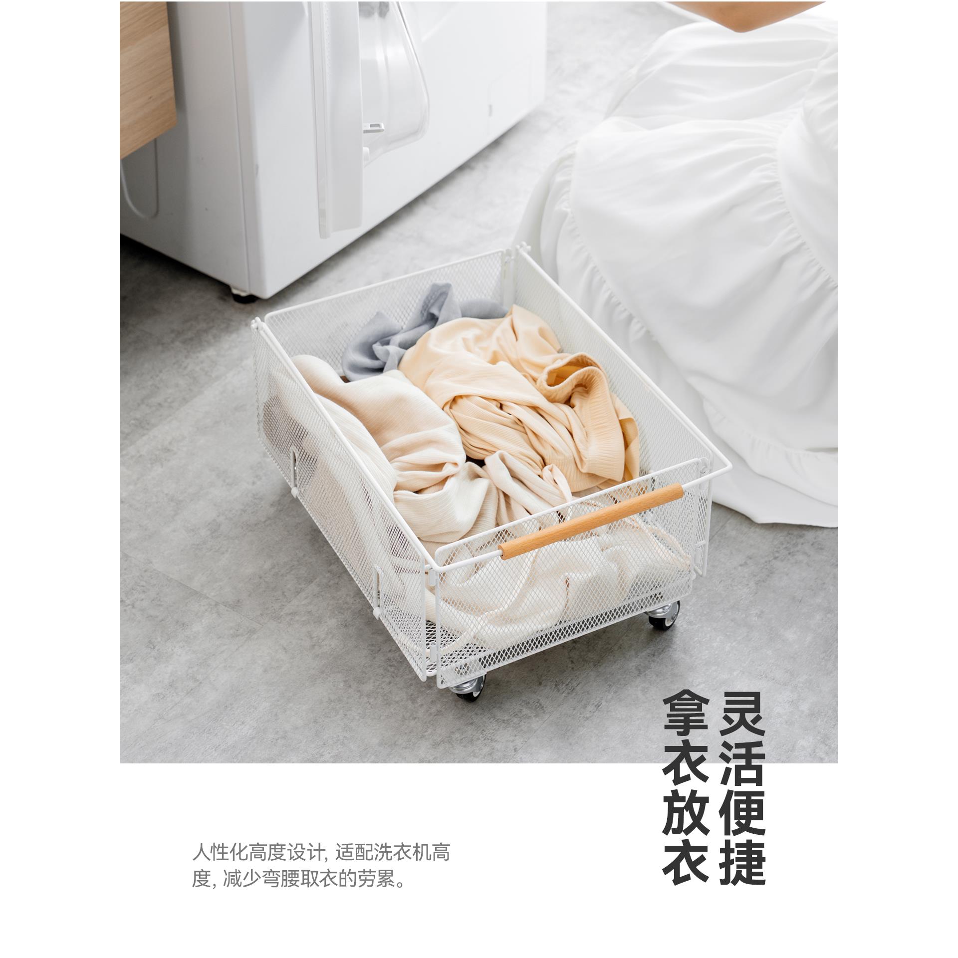 新款浴室柜下脏衣篓洗漱台底下脏衣服收纳筐带轮矮可移动置物架 - 图3