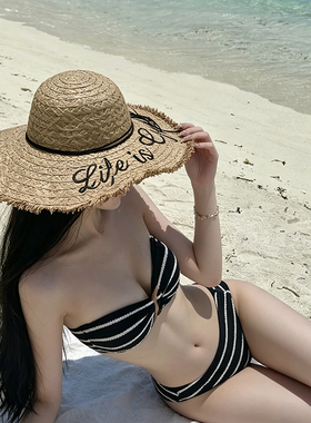 超好看海边沙滩拍照遮阳草帽女