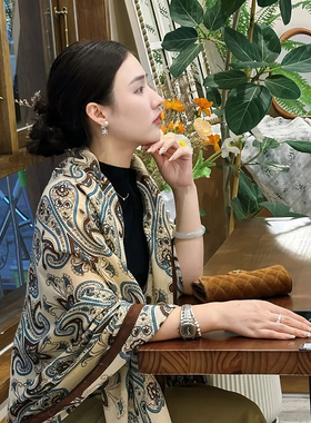 复古腰果花印花长款丝巾披肩女