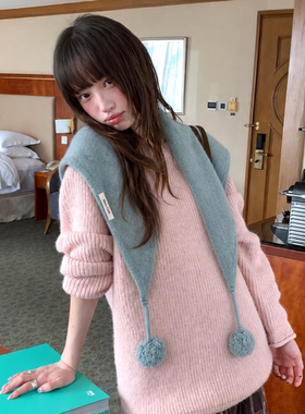 韩系蓝绿色三角巾围巾披肩女