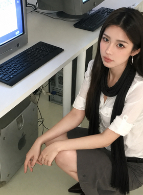 黑色棉麻细围巾薄款女款2026新款