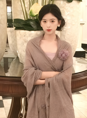 禅意温柔风棉麻披肩女外搭