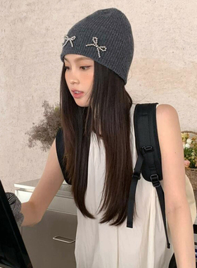 韩系ins蝴蝶结针织毛线帽