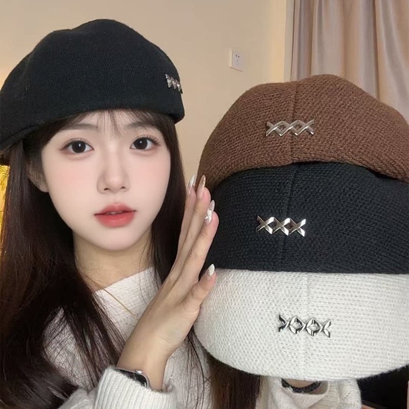 黑色毛呢贝雷帽女2026新款冬季时尚洋气韩系显脸小帽子保暖画家帽