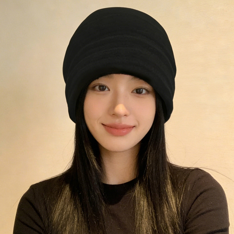 韩系大头围针织毛线帽子女士冬季防寒堆堆帽方圆脸显脸小包头冷帽,淘宝优惠券,粉丝福利购,淘宝优惠卷